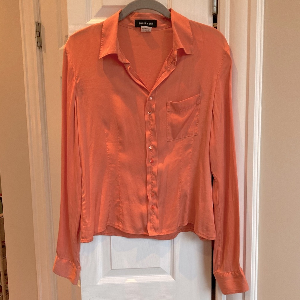 Equipment silk button down coral shirt